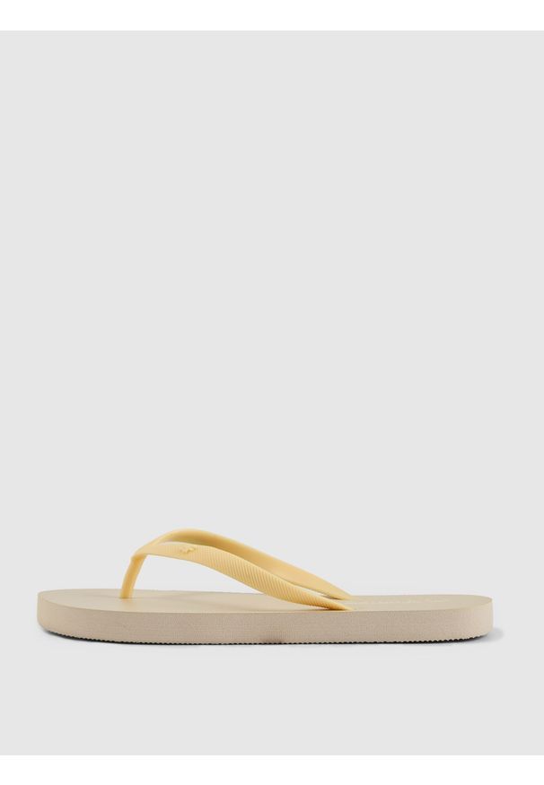 4f - 4F Japonki dziewczęce - beżowe 34. Kolor: beżowy. Materiał: guma. Wzór: paski. Sezon: lato. Styl: wakacyjny