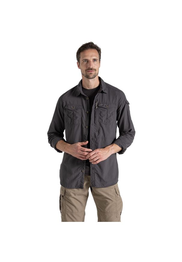 CRAGHOPPERS - Męska Koszula Z Długim Rękawem Adventure III Nosilife. Kolor: wielokolorowy, czarny, zielony, brązowy. Długość rękawa: długi rękaw. Długość: długie