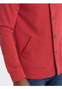 Ombre Clothing - Bluza męska casual ze stójką zapinana na guziki - czerwony melanż V3 OM-SSZP-0171 - XXL. Okazja: na co dzień. Typ kołnierza: kołnierzyk stójkowy. Kolor: czerwony. Materiał: poliester, bawełna. Wzór: melanż. Styl: casual #4