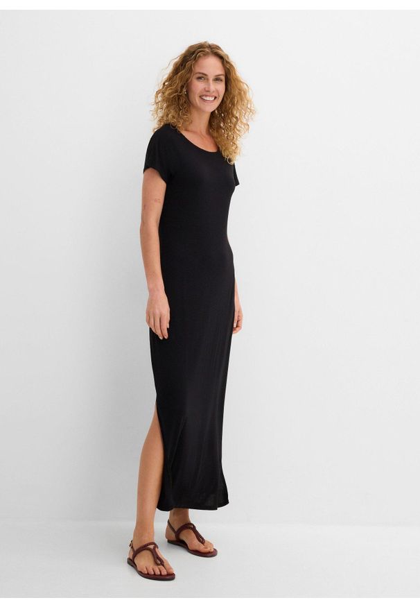 bonprix - Sukienka z dżerseju z lejącej mieszanki wiskozy z elastanem. Kolekcja: petite. Kolor: czarny. Materiał: wiskoza, jersey, elastan