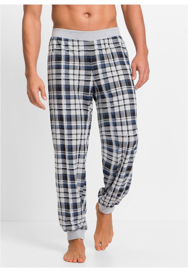 bonprix - Spodnie do spania z dżerseju. Kolor: szary. Materiał: jersey. Długość: długie. Wzór: prążki