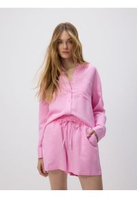 Reserved - Szorty z lnem - różowy. Kolor: różowy. Materiał: len