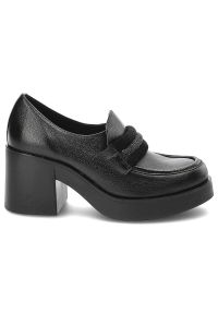 Czarne Półbuty Lemar Wygodne Skórzane Buty. Okazja: na co dzień. Zapięcie: klamry. Kolor: czarny. Materiał: skóra. Obcas: na obcasie. Styl: casual, elegancki. Wysokość obcasa: średni #4