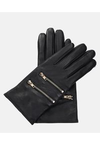 Kazar - Czarne rękawiczki damskie. Kolor: czarny. Materiał: skóra, materiał