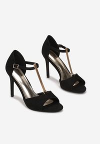 Renee - Czarne Sandały Astreis. Nosek buta: otwarty. Zapięcie: pasek. Kolor: czarny. Materiał: skóra. Wzór: paski. Styl: glamour #3