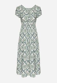 Born2be - Zielona Sukienka z Bawełną i Bufiastymi Rękawami Revilee. Okazja: na spacer, na co dzień. Kolor: zielony. Materiał: bawełna. Wzór: aplikacja. Styl: elegancki, casual #5