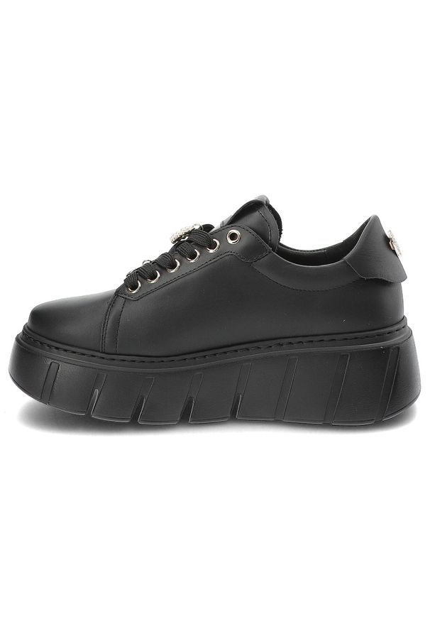 CheBello - Czarne Sneakersy Chebello Modne Obuwie Damskie Na Platformie. Okazja: do pracy, na co dzień. Kolor: czarny. Materiał: materiał. Obcas: na platformie. Styl: elegancki, casual