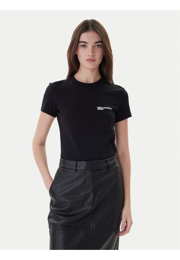 Karl Lagerfeld Jeans T-Shirt A1W17004 Czarny Slim Fit. Kolor: czarny. Materiał: bawełna