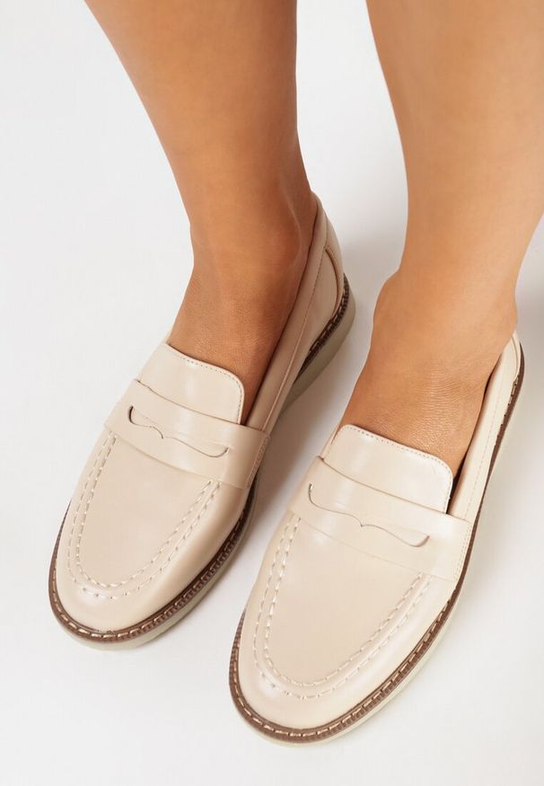 Born2be - Beżowe Eleganckie Mokasyny z Paskiem z Wycięciem Omnivena. Zapięcie: pasek. Kolor: beżowy. Styl: elegancki