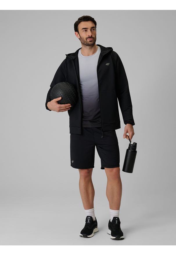 4f - 4F Bluza treningowa regular z kapturem męska - czarna L. Typ kołnierza: kaptur. Kolor: czarny. Długość rękawa: raglanowy rękaw