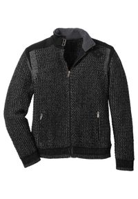 Sweter rozpinany w strukturalny wzór bonprix czarno-dymny szary. Kolor: czarny. Materiał: dzianina, materiał, akryl. Wzór: ze splotem #1