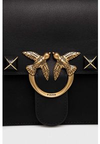 Pinko torebka skórzana kolor czarny. Kolor: czarny. Wzór: aplikacja. Dodatki: z aplikacjami. Materiał: skórzane. Rodzaj torebki: na ramię #6