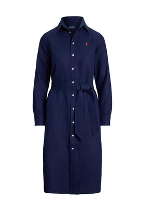Polo Ralph Lauren Sukienka koszulowa 211943992005 Granatowy Regular Fit. Typ kołnierza: polo. Kolor: niebieski. Materiał: len. Typ sukienki: koszulowe