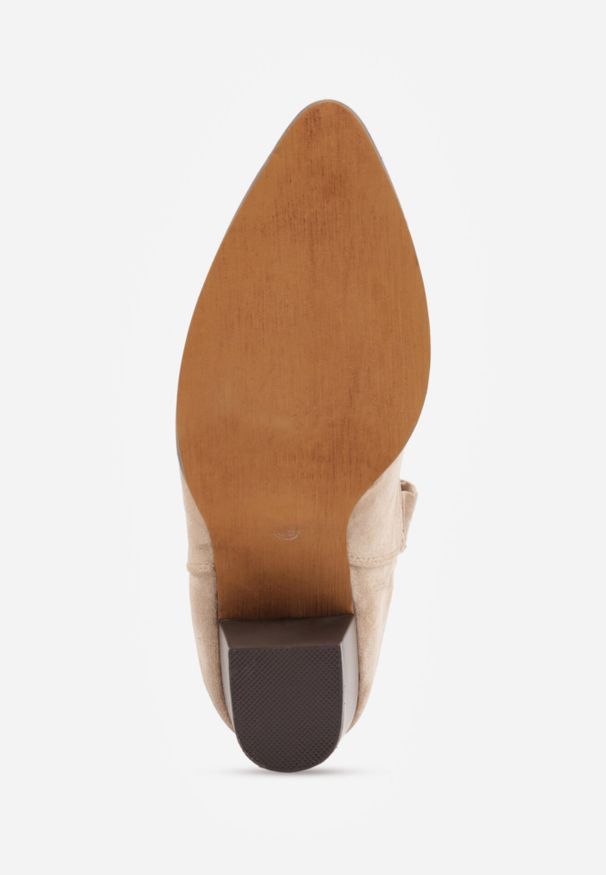 Born2be - Ciemnobeżowe Botki Kowbojki Vices na Obcasie Florefedi. Nosek buta: szpiczasty. Kolor: beżowy. Materiał: jeans. Obcas: na obcasie. Styl: klasyczny. Wysokość obcasa: średni