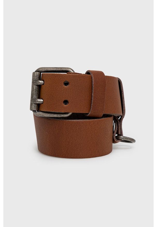 Jack & Jones Pasek skórzany męski kolor brązowy. Kolor: brązowy. Materiał: skóra