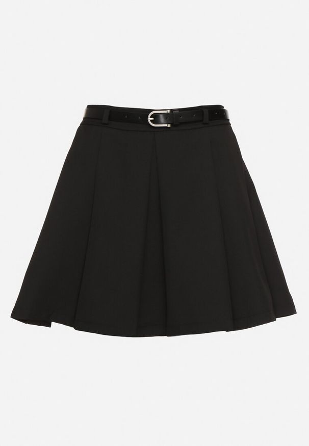 Born2be - Czarna Spódnica Rozkloszowana z Paskiem i Podszewką Imitującą Szorty Rasllia. Okazja: na co dzień. Kolor: czarny. Styl: klasyczny, casual, elegancki