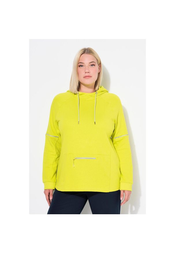 ULLA POPKEN - Damskie Bluza z kapturem odblaskowe lamówki kaptur kieszeń na zamek. Typ kołnierza: kaptur. Kolekcja: plus size. Kolor: zielony. Materiał: poliester, materiał, bawełna. Długość rękawa: długi rękaw. Długość: długie