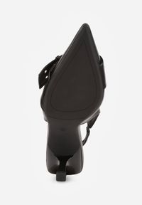 Born2be - Czarne Sandały na Szpilce Vices z Ozdobnym Paskiem i Klamrą Kollarea. Okazja: na co dzień. Nosek buta: szpiczasty. Zapięcie: klamry. Kolor: czarny. Materiał: jeans. Obcas: na szpilce. Styl: casual, elegancki. Wysokość obcasa: średni #4