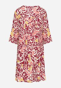 Born2be - Żółto-Bordowa Wiskozowa Rozkloszowana Sukienka z Abstrakcyjnym Wzorem Liracalia. Okazja: na co dzień. Kolor: żółty. Materiał: wiskoza. Styl: casual, elegancki #4