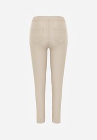 Born2be - Jasnobeżowe Spodnie Skinny z Imitacji Skóry Stana. Stan: podwyższony. Kolor: beżowy. Materiał: skóra #2