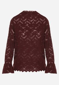 Born2be - Bordowa Koronkowa Bluzka ze Stójką i Rozszerzanymi Rękawami Nefina. Okazja: na co dzień. Typ kołnierza: kołnierzyk stójkowy. Kolor: czerwony. Materiał: koronka. Wzór: aplikacja. Styl: klasyczny, casual, elegancki #4