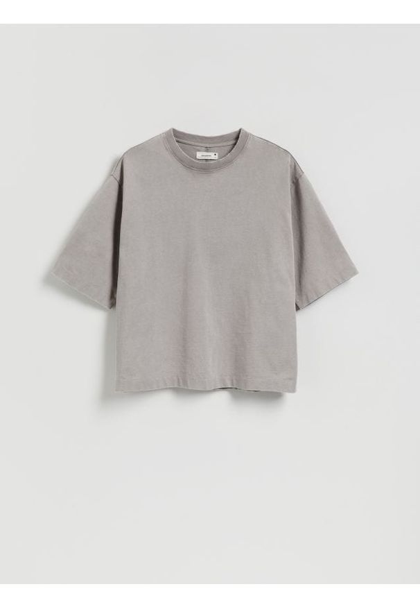 Reserved - T-shirt boxy z efektem sprania - ciemnoszary. Kolor: szary. Materiał: dzianina, bawełna
