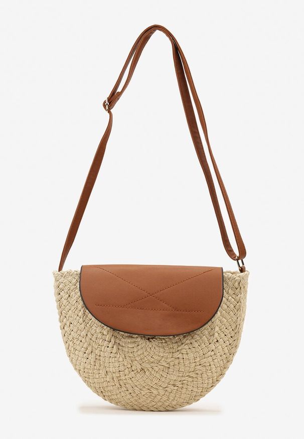 Renee - Jasnobeżowa Mała Torebka Boho na Ramię z Połączenia Plecionki i Ekoskóry Virtha. Kolor: beżowy. Sezon: lato. Rozmiar: małe. Styl: boho. Rodzaj torebki: na ramię