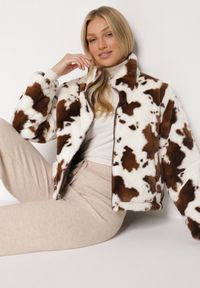 Born2be - Brązowa Dwustronna Pikowana Kurtka z Futerkiem w Łaty Meviatella. Okazja: na co dzień. Kolor: brązowy. Materiał: futro. Styl: casual, klasyczny