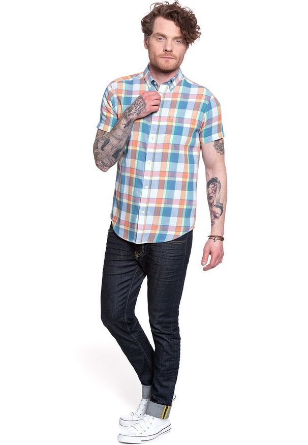 Wrangler - WRANGLER SS 1 PKT BUTTON DOWN TANGERINE W5J2ORXUJ 112130174. Typ kołnierza: button down
