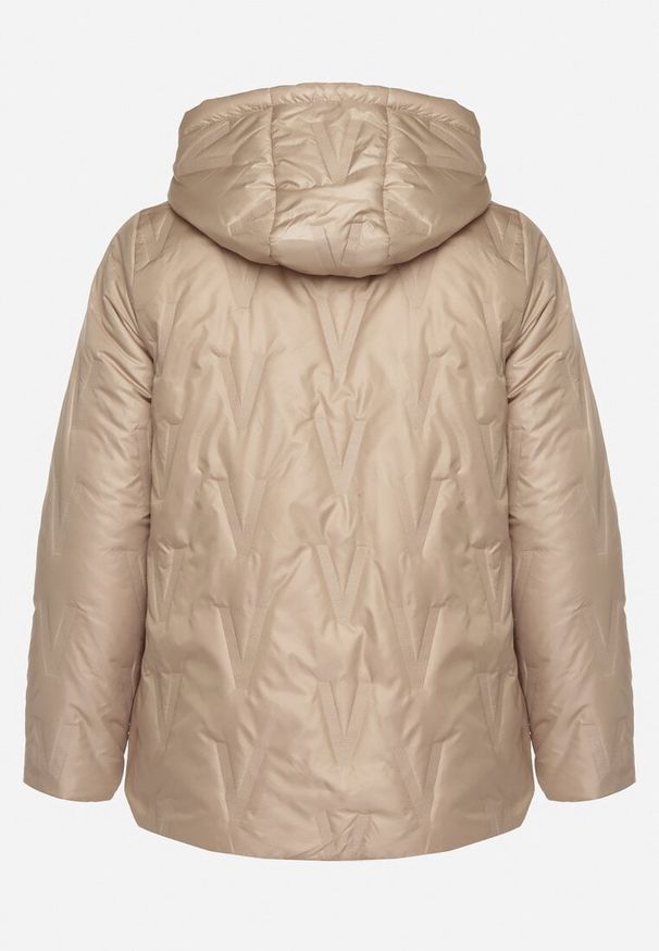 Born2be - Beżowa Pikowana Kurtka o Prostym Kroju z Kapturem ze Ściągaczami Falesaa. Okazja: na co dzień. Typ kołnierza: kaptur. Kolekcja: plus size. Kolor: beżowy. Materiał: jeans. Styl: casual, elegancki