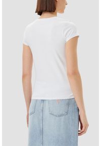 Guess - GUESS Biały damski t-shirt z logo z cyrkoniami Triangle Rhinestones, Rozmiar XS. Okazja: na co dzień. Kolor: biały. Styl: elegancki, casual, klasyczny #3