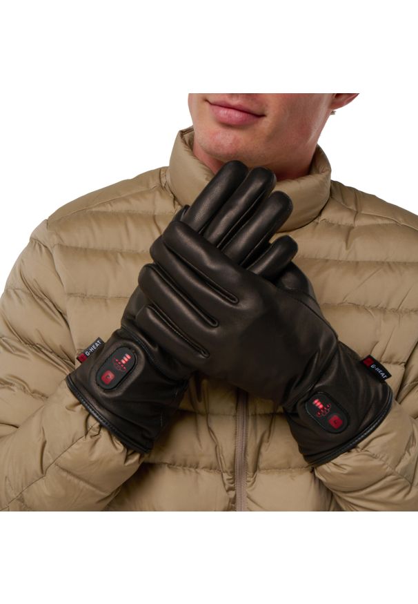 G-HEAT - Podgrzewane męskie rękawice OXFORD ze skóry z palcem dotykowym. Kolor: czarny. Materiał: skóra. Sezon: zima. Sport: narciarstwo