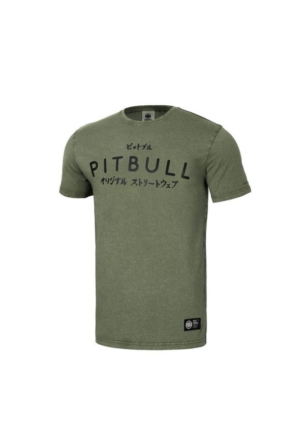 PITBULL - Koszulka męska Pitbull Denim Washed Bravery. Kolor: zielony, czarny, wielokolorowy. Materiał: denim