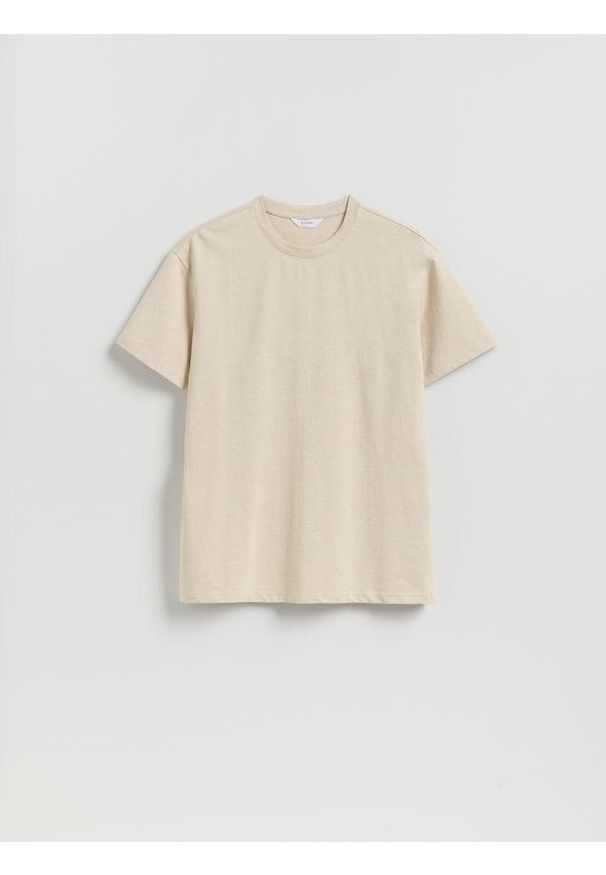 Reserved - T-shirt comfort z lnem - beżowy. Kolor: beżowy. Materiał: len