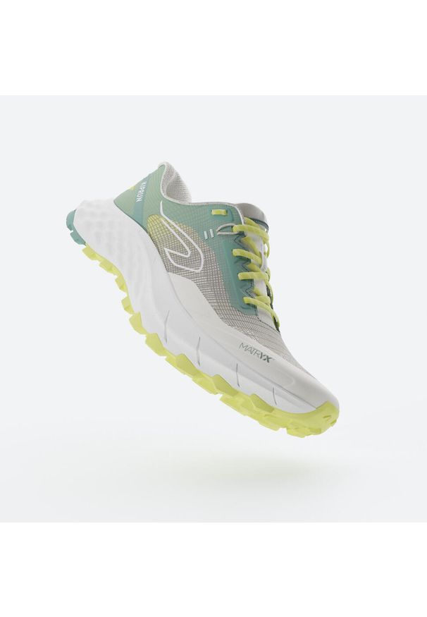 KIPRUN - Buty do biegania w terenie damskie Kiprun MT Cushion 2. Kolor: zielony, beżowy, wielokolorowy, żółty. Materiał: kauczuk, materiał. Szerokość cholewki: normalna. Sport: bieganie