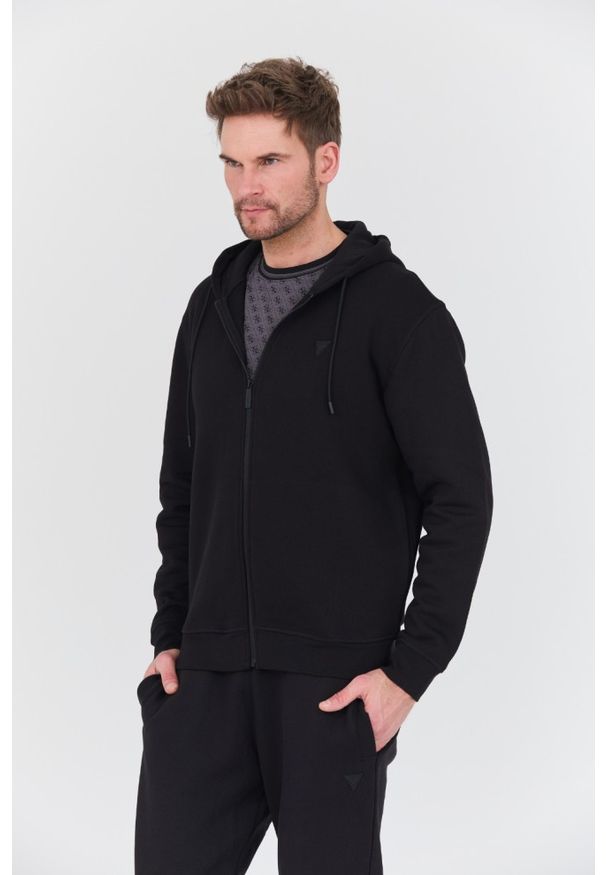Guess - GUESS Czarna męska bluza rozpinana Aldwin Zip, Rozmiar L. Kolor: czarny
