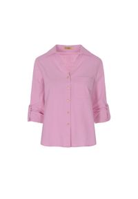 Ochnik - Różowa koszula bawełniana damska. Typ kołnierza: kołnierzyk klasyczny. Kolor: różowy. Materiał: bawełna. Długość: długie. Styl: klasyczny #3