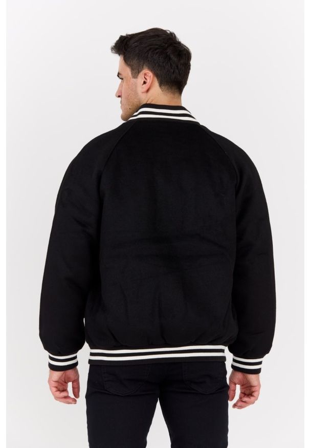 Tommy Jeans - TOMMY JEANS Czarny męski bomber z domieszką wełny Varsity. Okazja: na co dzień. Kolor: czarny. Materiał: wełna. Wzór: paski. Styl: klasyczny, elegancki, sportowy, casual