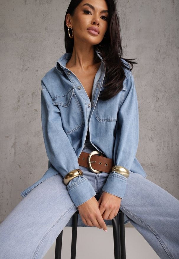 Renee - Niebieska Koszula Denimowa z Bawełną o Kroju Oversize Dinista. Okazja: na co dzień. Kolor: niebieski. Materiał: bawełna. Długość: długie. Styl: casual, boho