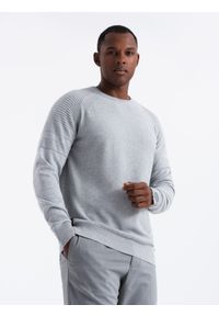 Ombre Clothing - Sweter męski raglanowy z prążkowanymi rękawami – szary melanż V3 - Rozmiar: XXL. Okazja: na co dzień. Kolor: szary. Materiał: prążkowany. Długość rękawa: raglanowy rękaw. Wzór: melanż. Styl: casual