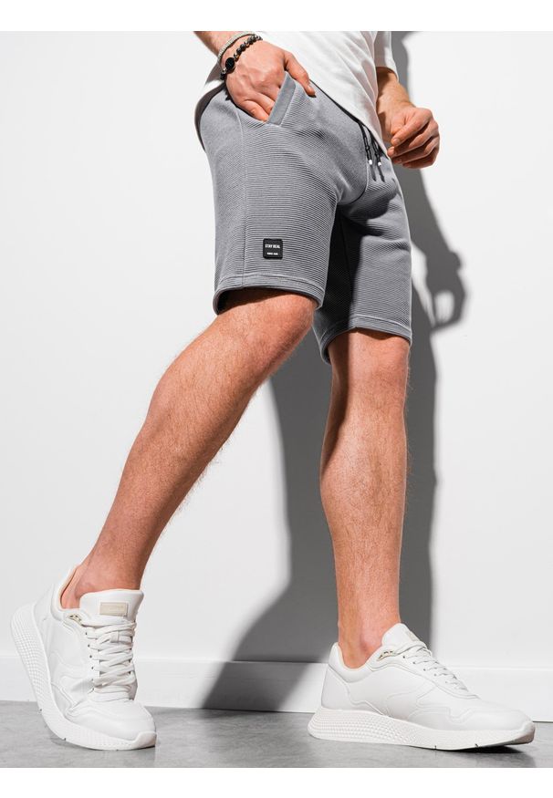 Ombre Clothing - Krótkie spodenki męskie dresowe W294 - szare - XXL. Kolor: szary. Materiał: dresówka. Długość: krótkie