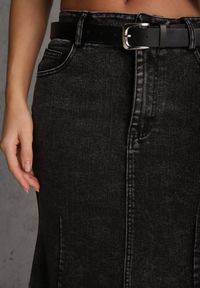 Renee - Czarna Spódnica Syrenka z Bawełny Jeansowa High Waist z Paskiem Appala. Okazja: na co dzień. Stan: podwyższony. Kolor: czarny. Materiał: bawełna, jeans. Styl: casual, elegancki #2