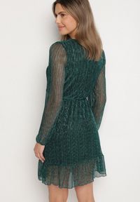 Born2be - Ciemnozielona Sukienka z Wiskozy Ozdobiona Metaliczną Nicią Meliorea. Kolor: zielony. Materiał: wiskoza. Wzór: aplikacja. Styl: klasyczny, elegancki #2