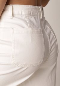 Born2be - Białe Szerokie Jeansy z Bawełny z Wysokim Stanem Jyneli. Okazja: na co dzień, do pracy. Stan: podwyższony. Kolor: biały. Długość: krótkie. Styl: casual, klasyczny, elegancki #8