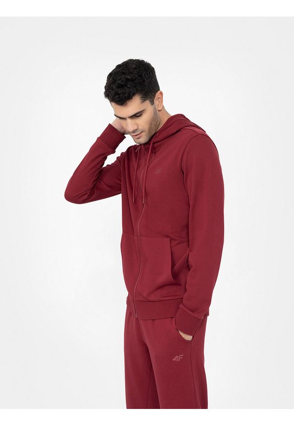 4f - Bluza dresowa rozpinana z kapturem męska. Okazja: na co dzień. Typ kołnierza: kaptur. Kolor: czerwony. Materiał: dresówka. Styl: casual