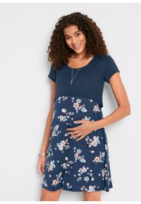 bonprix - Sukienka ciążowa i do karmienia piersią w kwiaty. Kolekcja: moda ciążowa. Kolor: niebieski. Materiał: materiał, wiskoza. Wzór: kwiaty. Sezon: lato #1