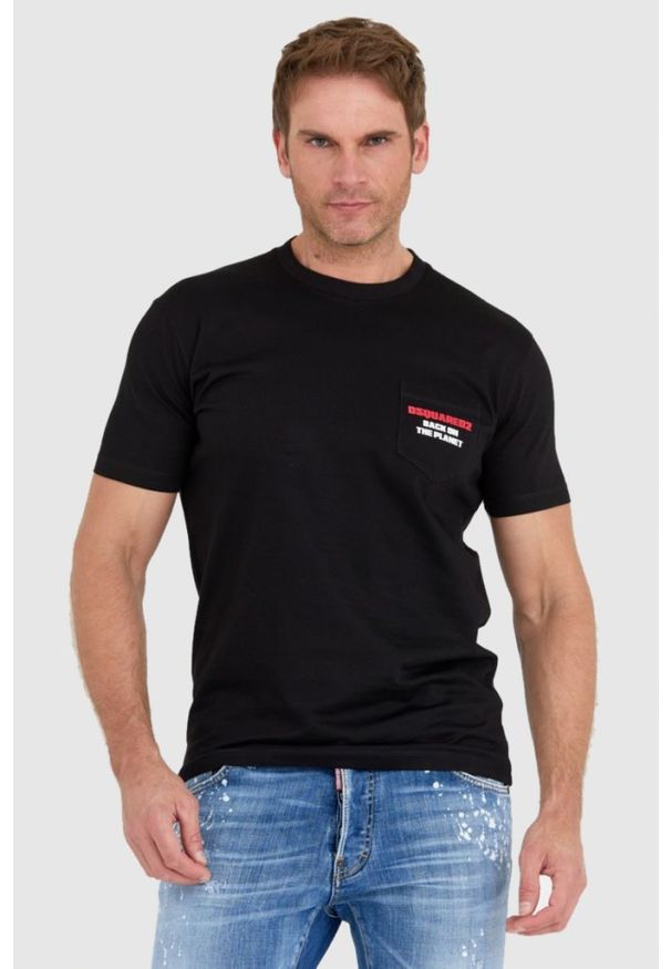 DSQUARED2 Czarny t-shit męski z kieszonką, Rozmiar S. Kolor: czarny