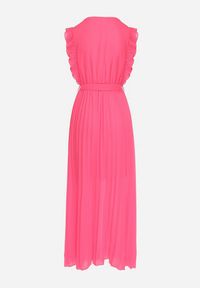 Born2be - Różowa Plisowana Sukienka Maxi Wiskozowa z Kopertowym Dekoltem i Falbankami Glimes. Typ kołnierza: kołnierz z falbankami. Kolor: różowy. Materiał: wiskoza. Typ sukienki: kopertowe. Długość: maxi #5