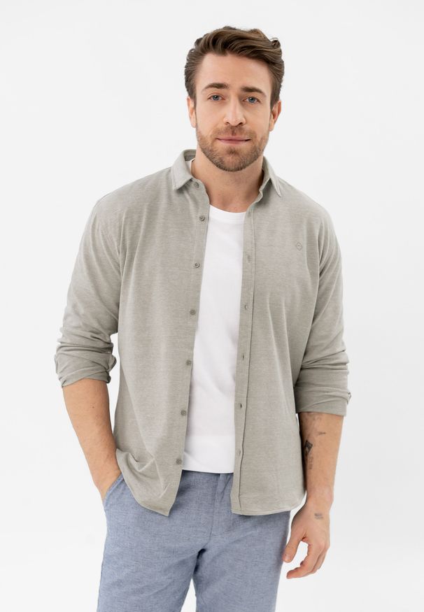 Volcano - Bawełniana koszula, Regular Fit, K-NAIROBI. Okazja: na co dzień. Materiał: bawełna. Długość rękawa: długi rękaw. Długość: długie. Wzór: melanż. Styl: casual, klasyczny