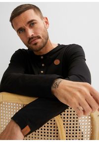 bonprix - Bluzka z dekoltem henley, długi rękaw, z czystej bawełny organicznej (2 szt.). Typ kołnierza: typu henley. Kolor: czarny. Materiał: bawełna. Długość rękawa: długi rękaw. Długość: długie #3